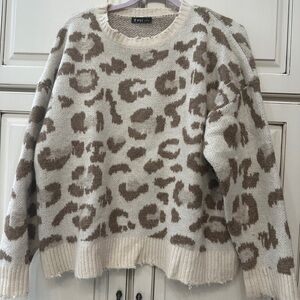 Very J Animal Print Sweater - Cream and Brown